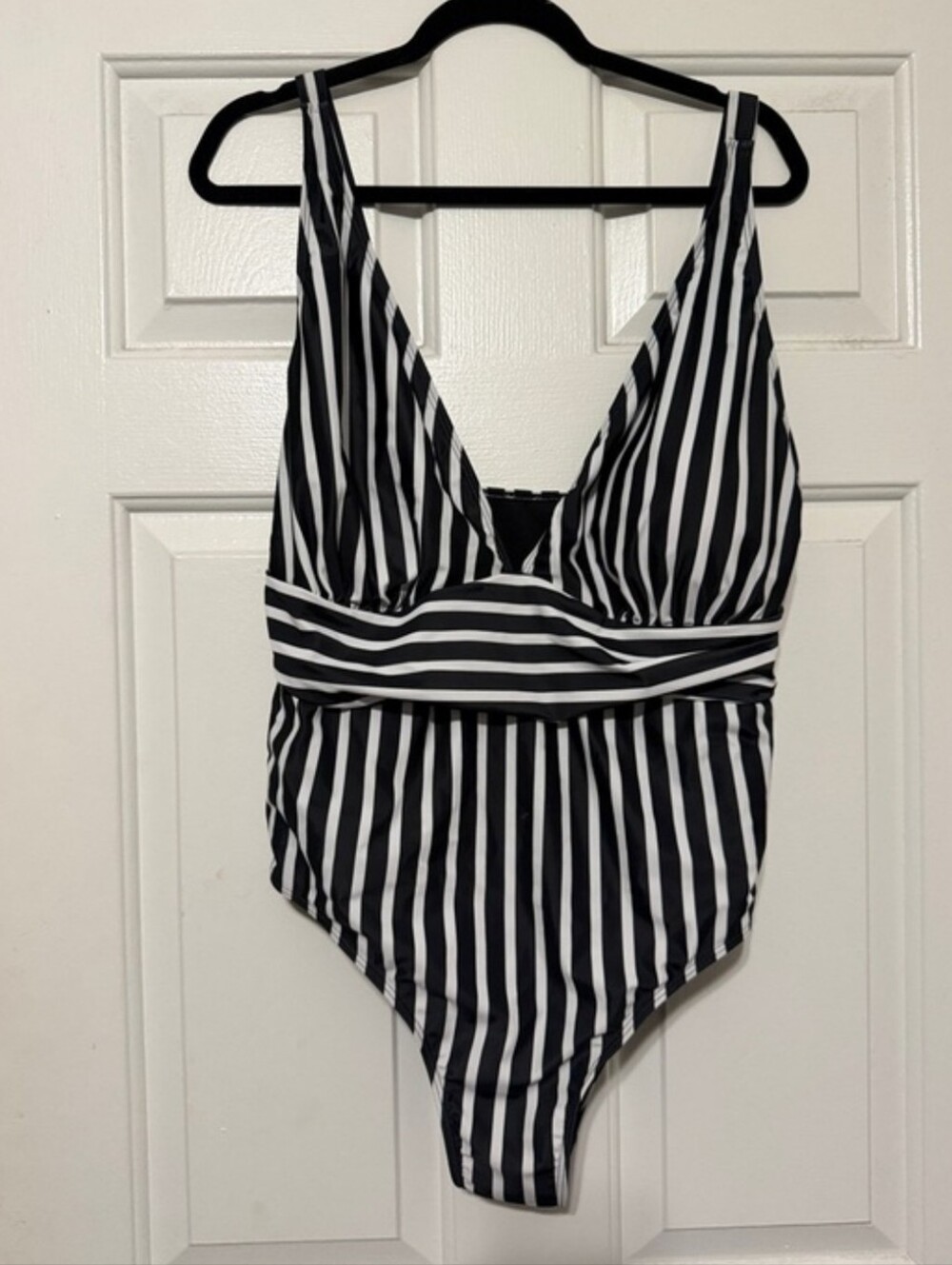 Black and White Vertical Stripe One-Piece Swimsuit